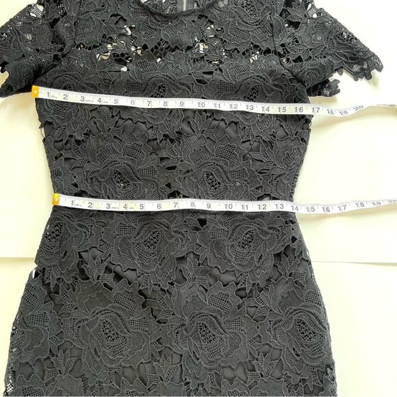 Just Me Black Crocheted Lace Cut Out Sheath Whimsy Classy Goth Dress SZ M - Picture 12 of 13